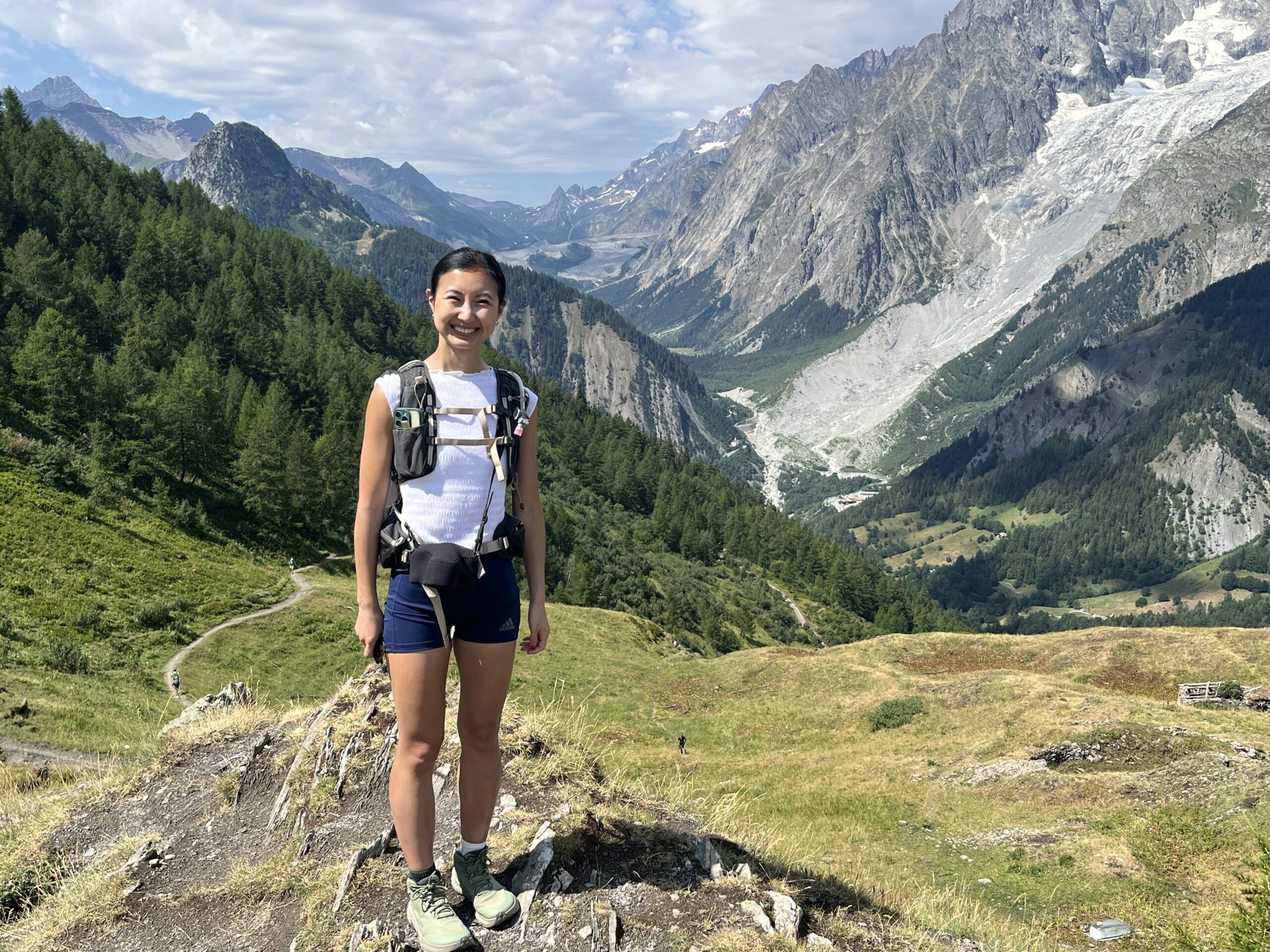 Sharon while hiking the Tour du Mont Blanc in France.