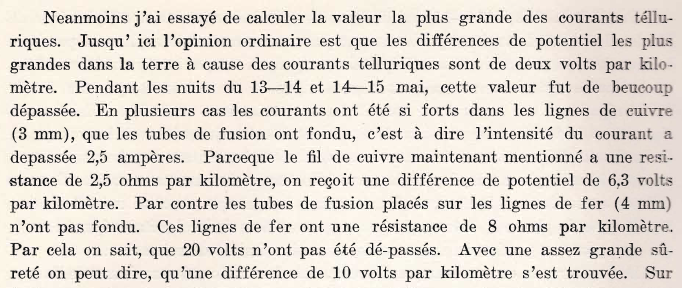 A photograph of a quote from Stenquist 1925, Étude des Courants Telluriques, page 54.