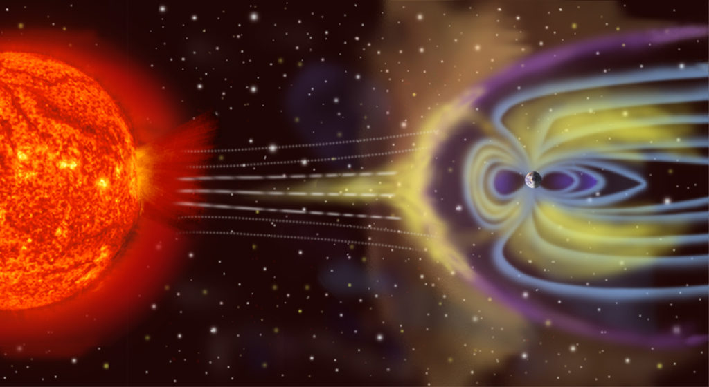A NASA image demonstrating a geomagnetic storm.
